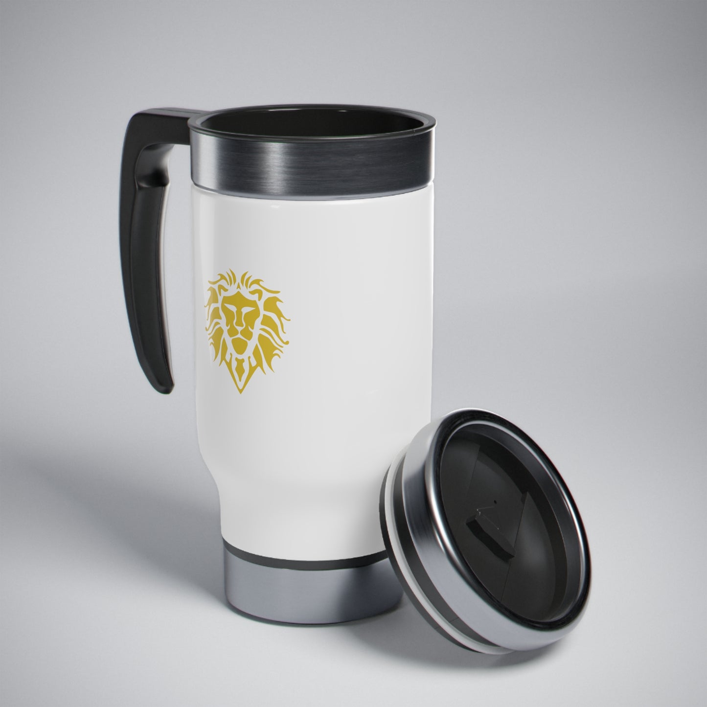 Stainless Steel Travel Mug with Handle, 14oz - Lion Logo